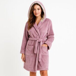 L.L.Bean Wicked Plush Hooded Bathrobe Pink Women XS